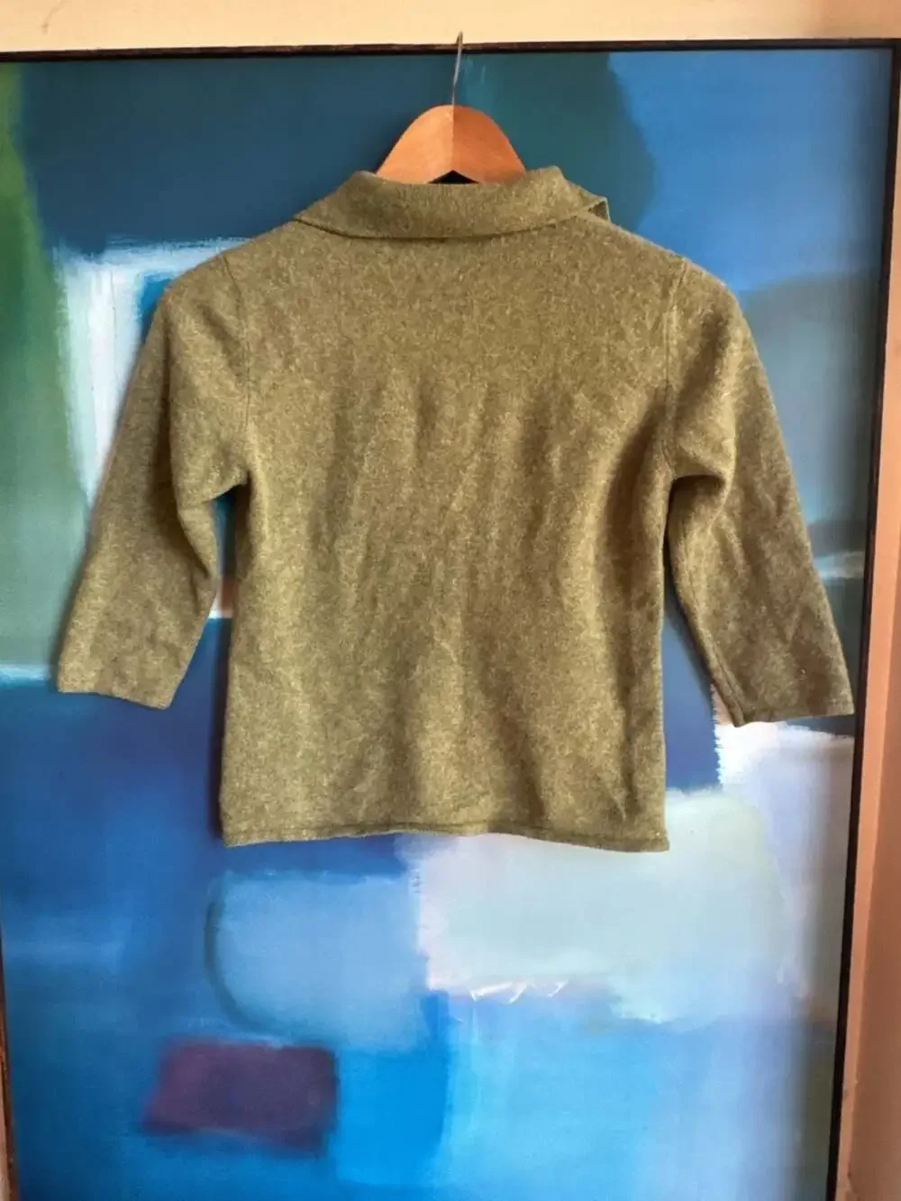 Mallonian Finest Cashmere Olive Green Polo Collar Cardigan